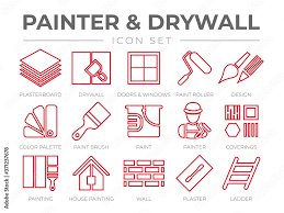 Painter And Drywall Outline Icon Set