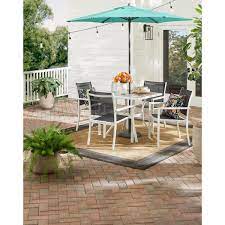 Marivaux Black And White 5 Piece Steel Outdoor Patio Dining Set With Tile Top Table And Black Sling Chairs
