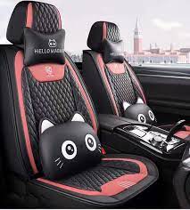 Cartoon Kitty Pink Pu Leather Car Seat