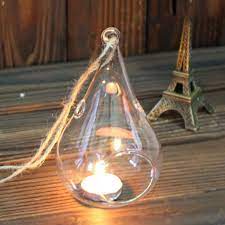 Tea Light Candle Holder Teardrop Glass