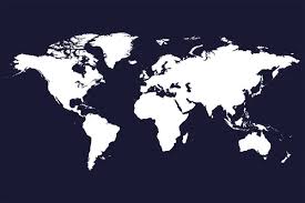Blank White World Map On Isolated Black