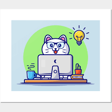 Cute Cat Working On Computer With