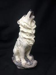 Handcrafted White Wolf Statue Cold Cast