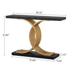 Catalin 40 In Black Rectangle Wood Console Table Modern Sofa Table With Geometric Frame