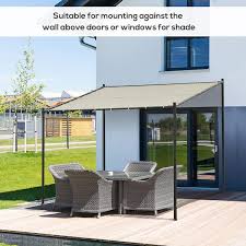 Outsunny 10 X 9 Outdoor Wall Patio Gazebo Canopy With Pvc Coated Polyester Roof Steel Frame Spacious Build Beige
