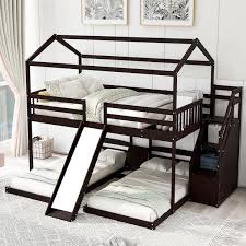 Anbazar Espresso Wood Triple Bunk Bed