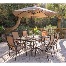 Hanover Monaco 7 Piece Dining Set With 9 Table Umbrella And Umbrella Stand