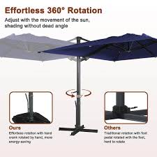 Mondawe 10ft Square Solar Led Cantilever Patio Umbrella With Included Base Stand Bluetooth Light Navy Blue