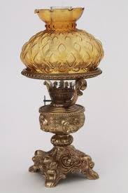 Miniature Vintage Oil Lamp W Amber