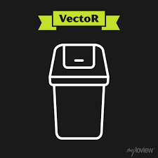 White Line Trash Can Icon Isolated On