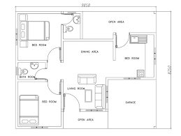 Two Bedrooms Modern House Plan Dwg
