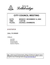 City Council Meeting City Of Lethbridge