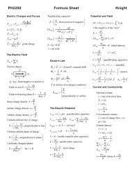Ph2200 Formula Sheet Pdf Physics