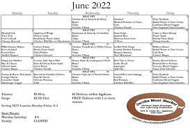 June 2022 Hot Lunch Menu Jacobs Meat