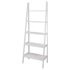 White Wood 5 Shelf Ladder Bookcase