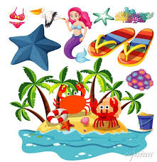 Set Of Summer Beach Icon And Mermaid
