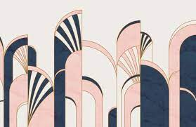 Blue Pink Art Deco Arches Print