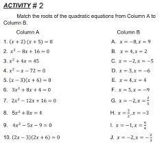 Quadratic Equations From Column