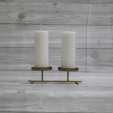Golden Brass Duo Pillar Candle Holder