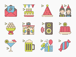 85 Birthday Icon Set Flat Icons