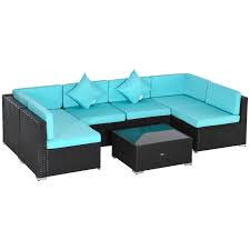 Outsunny 7 Piece Outdoor Patio Furniture Set With Modern Rattan Wicker Perfect For Garden Deck And Backyard Turquoise