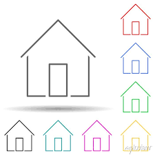 House Multi Color Set Icon Simple Thin