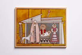 Nativity Scene Ceramic Tile Mural Greek