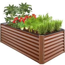 Best Choice S 6x3x2ft Outdoor Metal Raised Garden Bed Planter Box For Vegetables Flowers Herbs Wood Grain