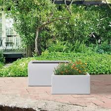 32 In And 24 In L Rectangle Solid White Concrete Planter Modern Plant Pot Handmade Garden Flower Pot For Outdoor