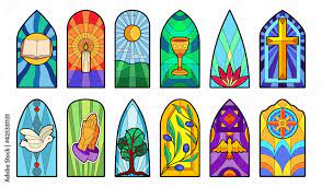 Stained Glass Vector Cartoon Icon Set