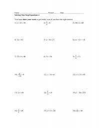 Solving One Step Equations Worksheet