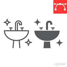 Washbasin Line And Glyph Icon Hygiene