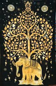 Kavita Prints Golden Tree Elephant