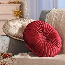 Red Round Velvet Oned Cushion