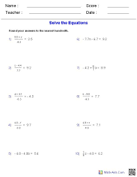 Pre Algebra Worksheets Equations