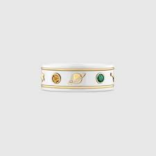 White Icon Ring With Gemstones Gucci