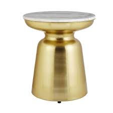 Home Decorators Collection Cupertine Round Gold Metal Accent Table With Marble Top 16 5 In W X 18 5 In H Gold Marble