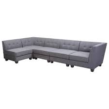 Brenda 160 In W Armless 5 Piece Linen Modular Sectional Sofa In Gray