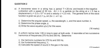 Question 2 A Transverse Wave String