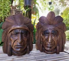 Wood Carving Face Indian Apache Mask