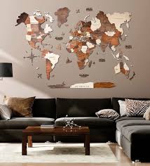Buy 3d World Map Wooden Wall Art L