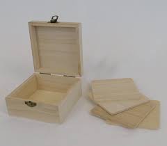 Wooden Box With 4 Coasters