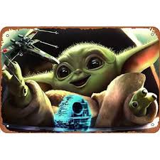 Baby Yoda Playing Tin Sign Wall Plaque