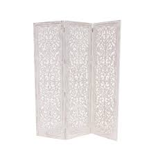 Decmode Rustic Wood Whitewashed 3 Panel Room Divider White