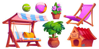 Courtyard Set Icons Vector Images Over