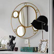 Uniquewise Decorative Round Frame Gold Metal Wall Mounted Modern Mirror With 4 Glass Mirror Balls