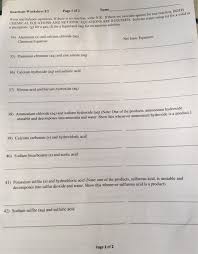 Solved Reactions Worksheet E2 Page 1 Of