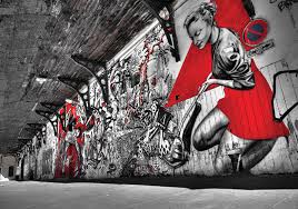 Grunge Graffiti Black White Red Wall