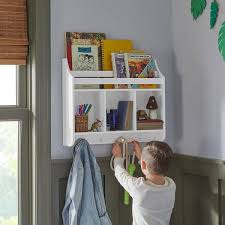 Stylewell Kids Tiered White Wood Wall Bookshelf With Hooks