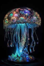A Jellyfish Lamp That Is Lit Up With